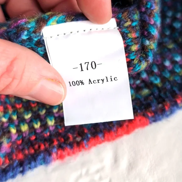 Unisex Multi Colored Rainbow Textured 3D Crew Neck Sweater w/ Tassels - Picture 7 of 8